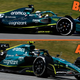 A photo of the original Aston Martin F1 car compared with the new one.